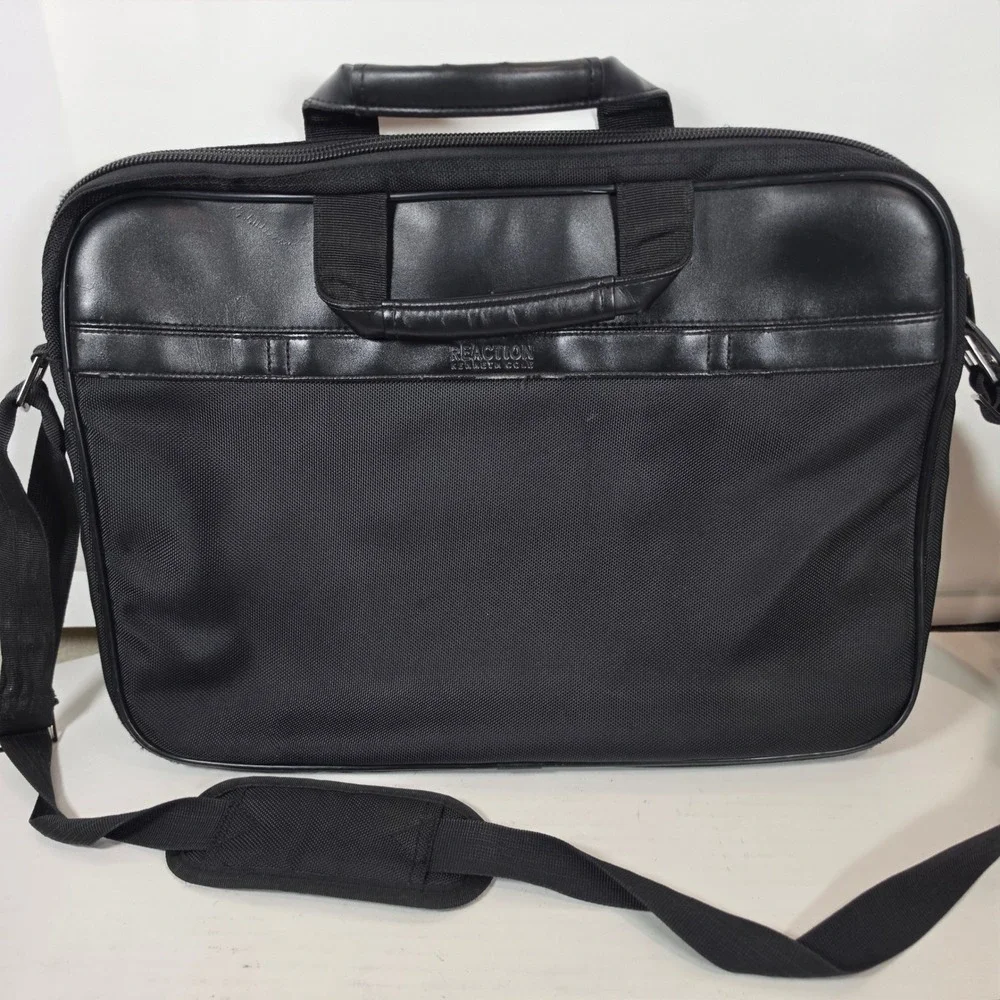 Kenneth Cole Reaction Mens Black Nylon Laptop Messenger Bag Briefcase Travel